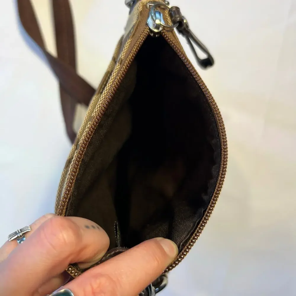Vintage Coach Authentic Y2K Brown Tan Crossbody Purse Signature Canvas 7.5x8.5